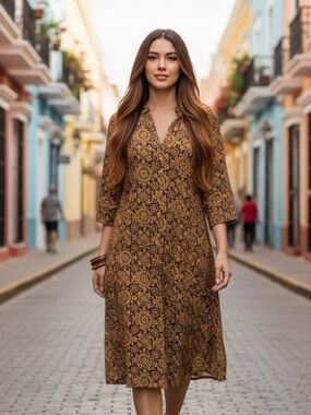 Utsa brown floral-patterned straight kurta m